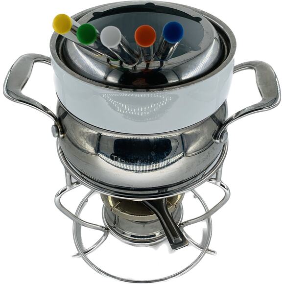 Tupperware Chef Series Fondue Pot Rare Gel Fuel Food Warmer Skewers Chocolate - Picture 1 of 10